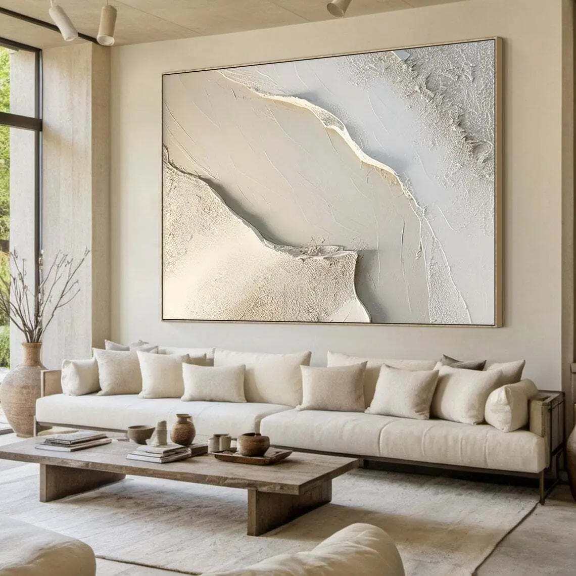 Abstract painting, brown minimalist wall art, beige textured hand painting, modern stylish