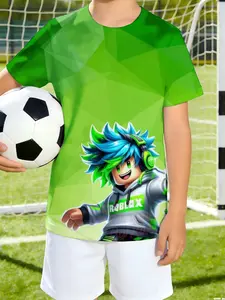 Roblox Cartoon Boys T-Shirt, Gamer Summer Short Sleeve, Breathable & Comfortable Kids Wear
