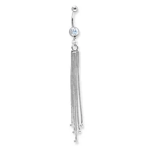 Surgical Stainless Steel Blue Crystal Long Tassel 14g Belly Naval Ring