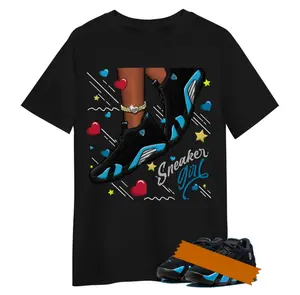 Shirt To Match Black University Blue 14s - SNEAKER Girl Heart Flying Graphic