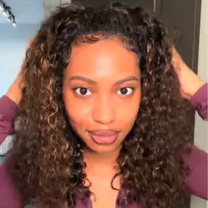 Burmese Curly 1B/30 Highlight Color Glueless Half Wig For Women Wig Glueless Human Hair Wigs For Beginners 180 Density