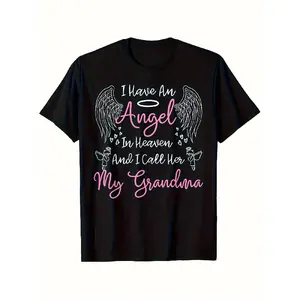 I Have an Angel in Heaven I Call Her My Grandma T-Shirt - 100% Cotton Black Shirt with Pink Angel Wings & Grandma Quote, Fit Unisex S-XXL, In Loving Memory Gift for Grandparents, Christmas, Birthdays, Family Keepsake, Saying Shirts For Women, Kindness Shi