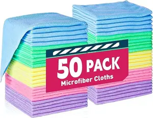 Microfiber Cleaning Cloths-50 Pack, Microfiber Towels Bulk, Towels for Cars & Home, Cleaning Rags 5 Colors Assorted (12x12 inches)