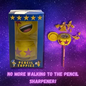 Pencil Toppiez! Premium Quality Star Eyes Emoji Multipurpose Pencil Topper - Eraser | Pencil Sharpener | Shavings Storage | Foam Stress Relieving Fidget Ball for Kids, Teens, & Adults (pack of 2)