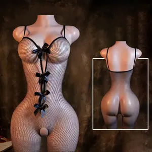 1PCS Women's Elegant Bow-Accented Semi-Sheer Lingerie - Stylish Knit Fishnet Bodysuit Black Christmas Gift Ideas Holiday Outfit