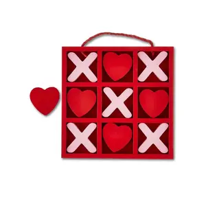 Valentine's Day Red & Pink Heart XOXO Tic Tac Toe Game, Table Decoration, 9.75 inches