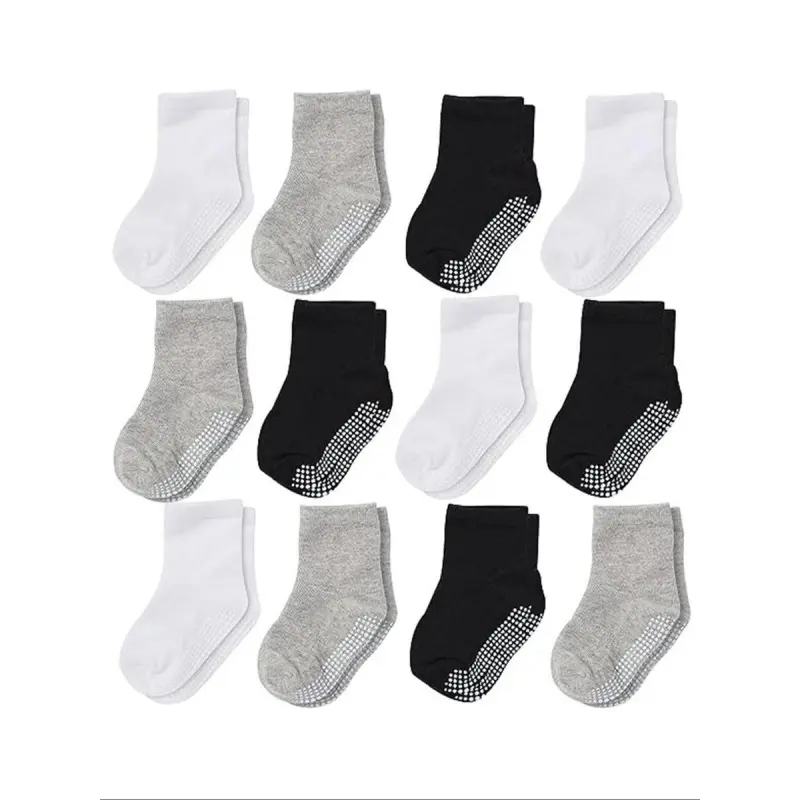 12 pairs Cozy Non-Slip Floor Socks for Boys - Breathable, Thermal Crew Socks for Casual Wear in Autumn and Winter, Casual Soft Socks