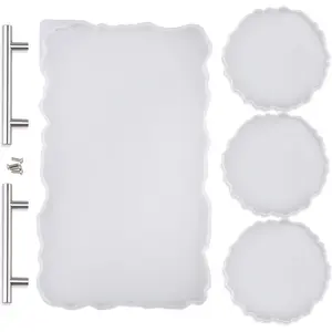 14 x 3 inch Resin Tray Mold Silicone & 3Pcs Coaster Molds for DIY Crafts, Epoxy Resin Casting Molds for Making Faux Agate Tray, Serving Board - Home Improvement.