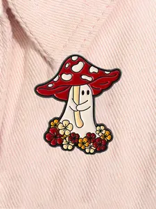 White Ghost Mushroom Umbrella Enamel Pin Halloween Spooky Vibes Metal Brooch Lapel Backpack Badge Fashion Jewelry Accessories Gift for Friends