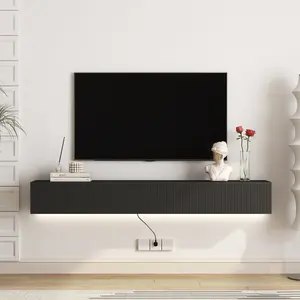 Floating TV Stand Wall Mounted with 16 Color LEDs 69" Modern TV Stand for 55-69 Inch TVs Black MDF 100 lbs Load Bearing Storage Space