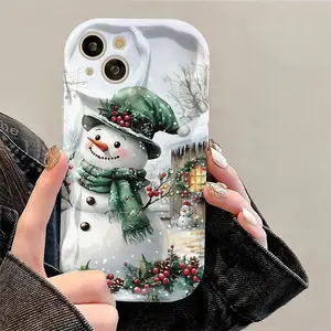 Winter snowman cottage cute mistletoe Christmas phone case, all-around protective and shockproof stylish phone case. Suitable for iPhone 17/16/15/14/13/12/11/X/XS/XSMAX, it's a holiday gift for friends, family, and yourself.