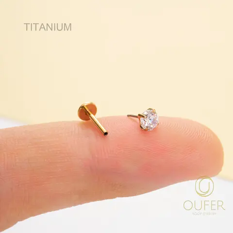 Oufer 16G Titanium Prong CZ Threadless/Push Pin Labret/Tragus/Cartilage/Conch/Helix Flat Back Earring/Nose Stud