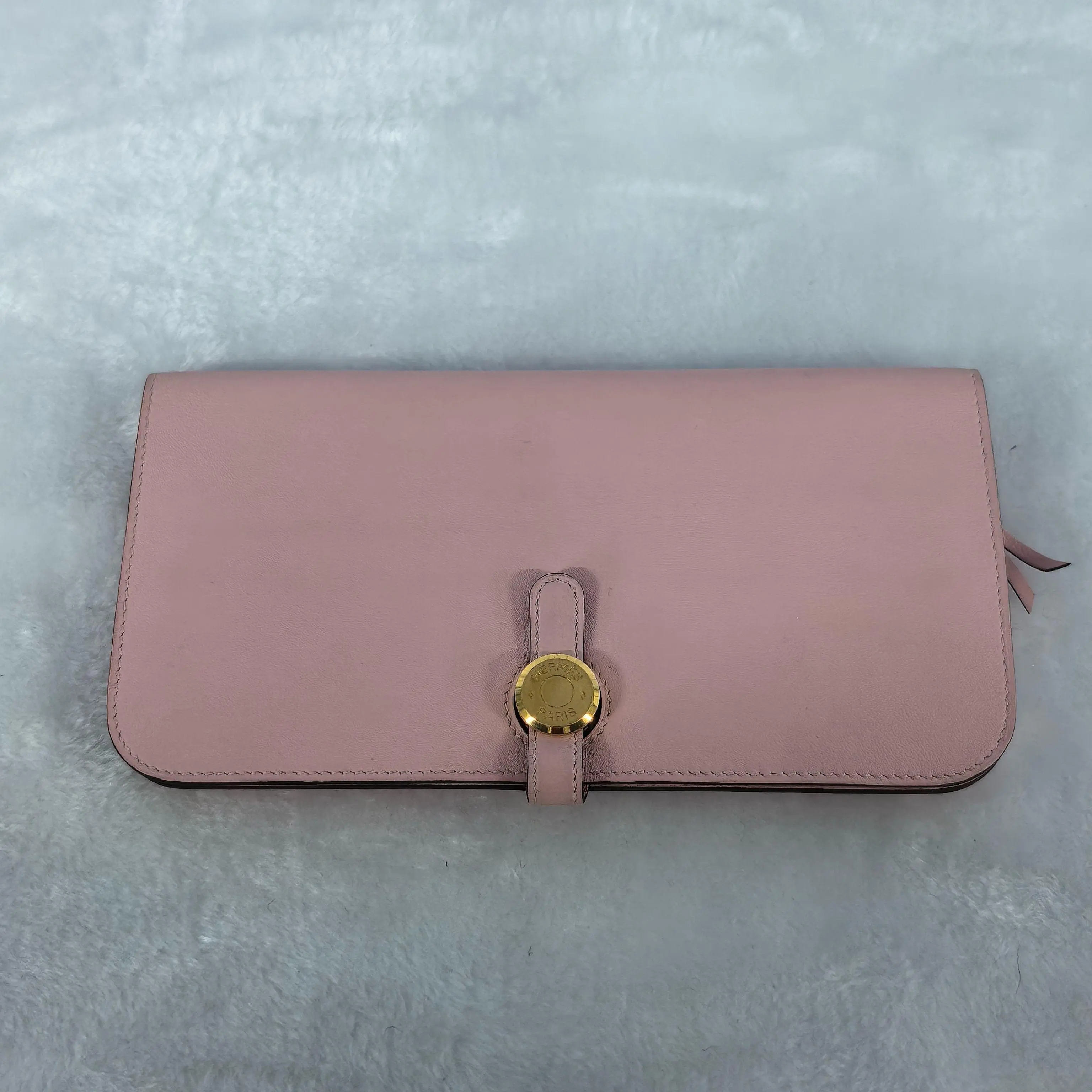 Pre-owned HERMÈS Dogon Long Wallet Pink Swift Leather Gold Hardware