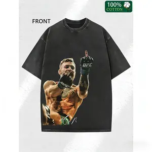 Retro Distressed UFC T-Shirt, Conor McGregor Iconic Signature Vintage Washed Cotton Tee, Mixed Martial Arts Fan Apparel, Trendy Casual Streetwear