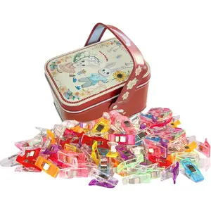 Sewing Clips for Fabric and Quilting 100 count with Tin Box,Sewing Notions Assorted Colors for Craft