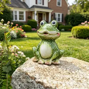 Cute Ceramic Frog, Farmhouse Style, High-Temperature Fired, Smooth Glaze, Sunscreen Waterproof, Durable Outdoor Decor, Garden & Patio Decoration