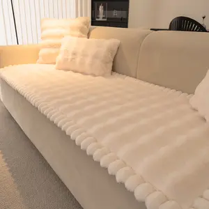 Warm Rabbit Fur Sofa Cushion, Non-Slip Pure Color Washable Sofa Cover, Dustproof Furniture Protector for Bedroom Office Living Room Decor