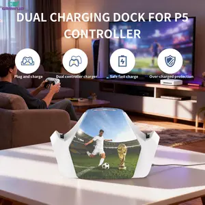 GAMINJA Wireless Charging Base for Ps5 Controller, Soccer Theme, Dual Charging, Fast Charging, Protective, Perfect for Storage and Charging, Controller Accessories