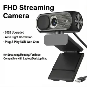 2026 Upgraded 2K Webcam 1080P FHD USB Camera with Privacy Cover & Auto Light Correction for Streaming Meeting YouTube Compatible with Laptop Desktop Mac