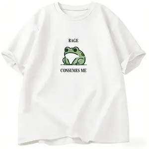 Unisex Vintage Funny Frog Meme Graphic Tee, Soft Cotton Retro Aesthetic Short Sleeve Shirt with Quirky Nature-Inspired Print for Daily Casual Streetwear Outfits