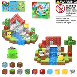 Pixel World Magnetic Building Blocks Set, 100 Pieces Stem Toy, Forest/magma/engineering Sets, Reusable, Parent-Child Interaction, Ages 3+