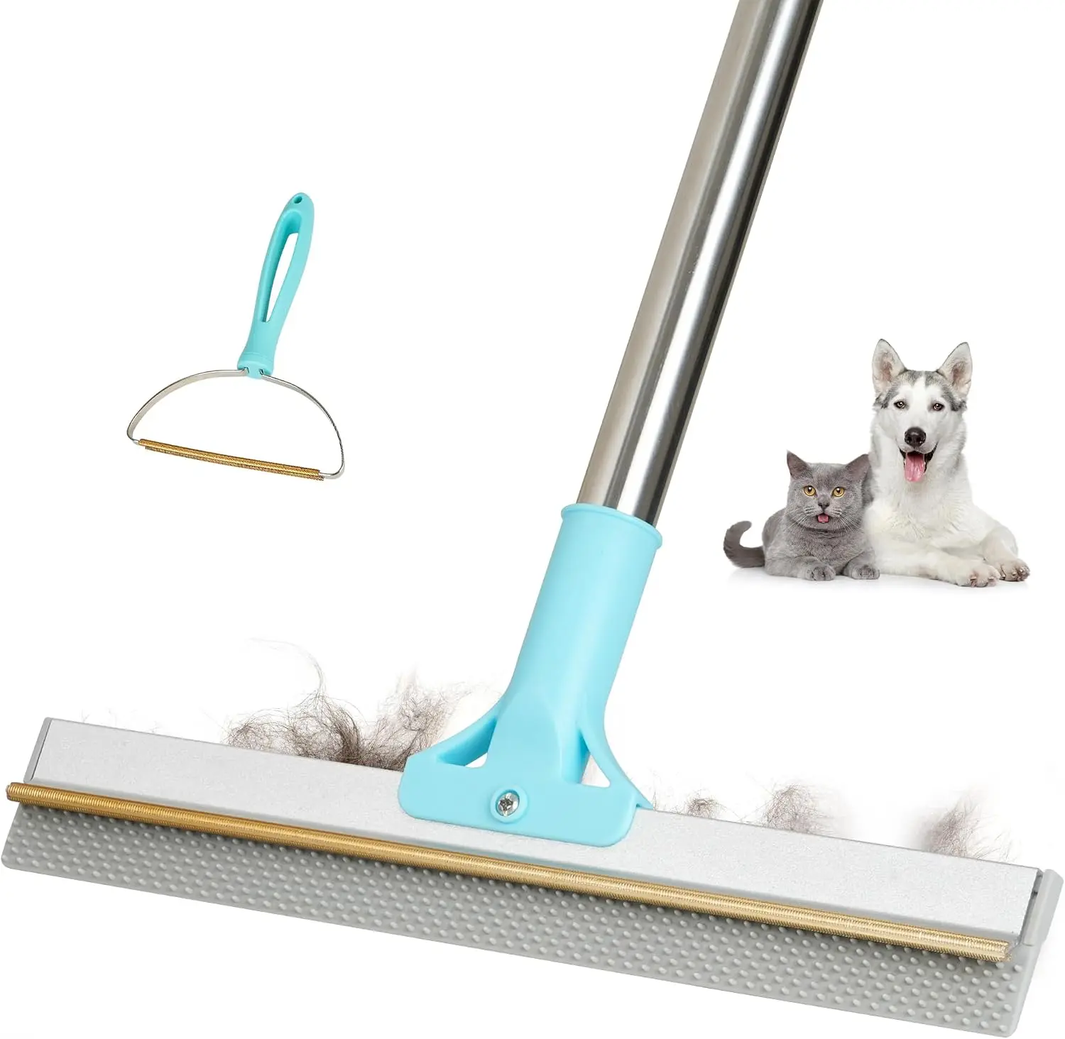 Carpet Rake for Pet Hair Removal Tool,Reusable Hair Remover Broom | Dual-Action Carpet Brush, 2 in 1 TPU and Copper Rake Teeth, 54" Adjustable Long Handle, Dog Cat Fur Broom for Rugs, Mats, Car