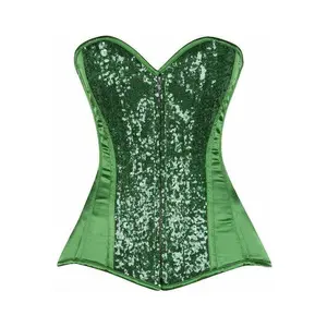 Top Drawer Green Sequin Steel Boned Corset