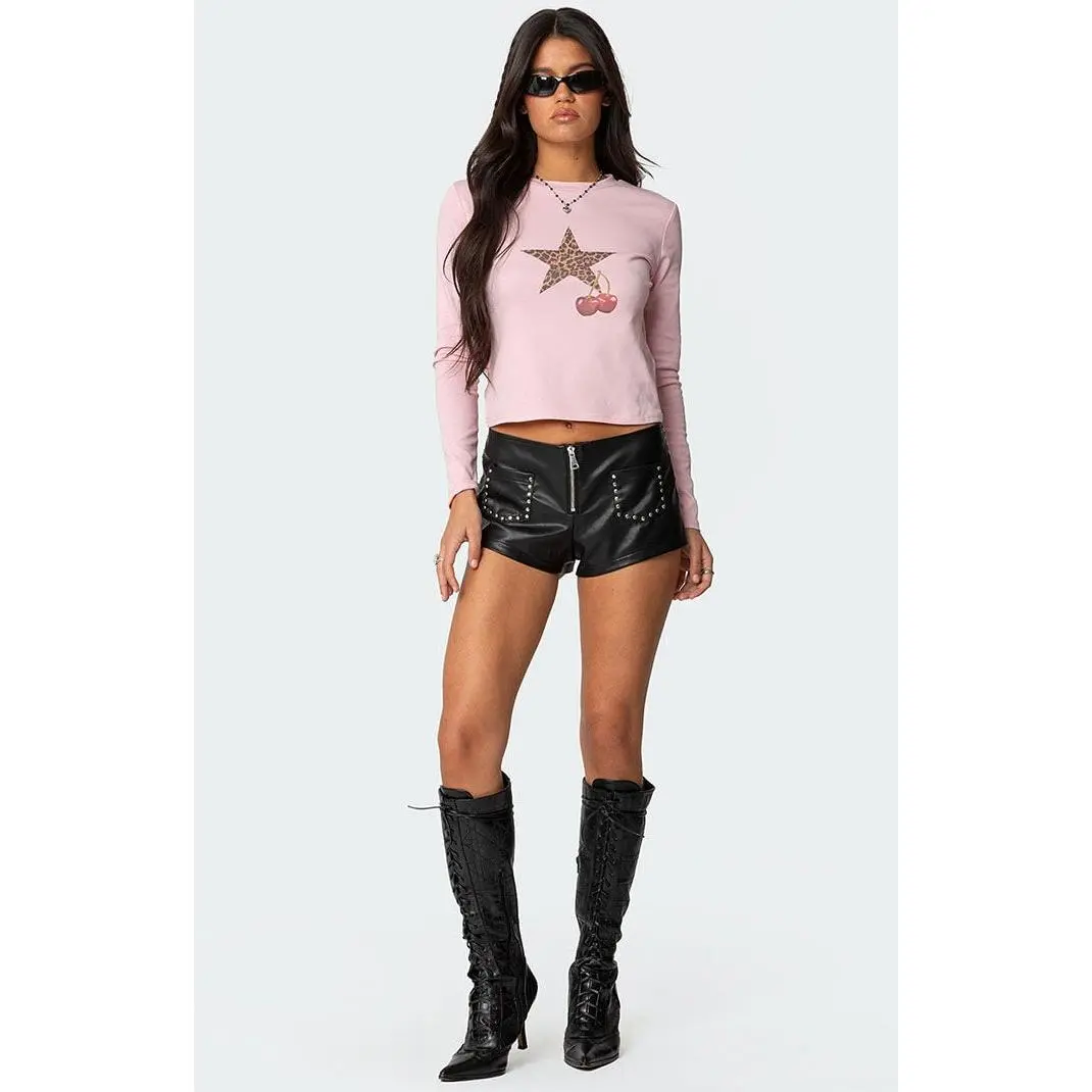Edikted Women's Studded Faux Leather Micro Shorts