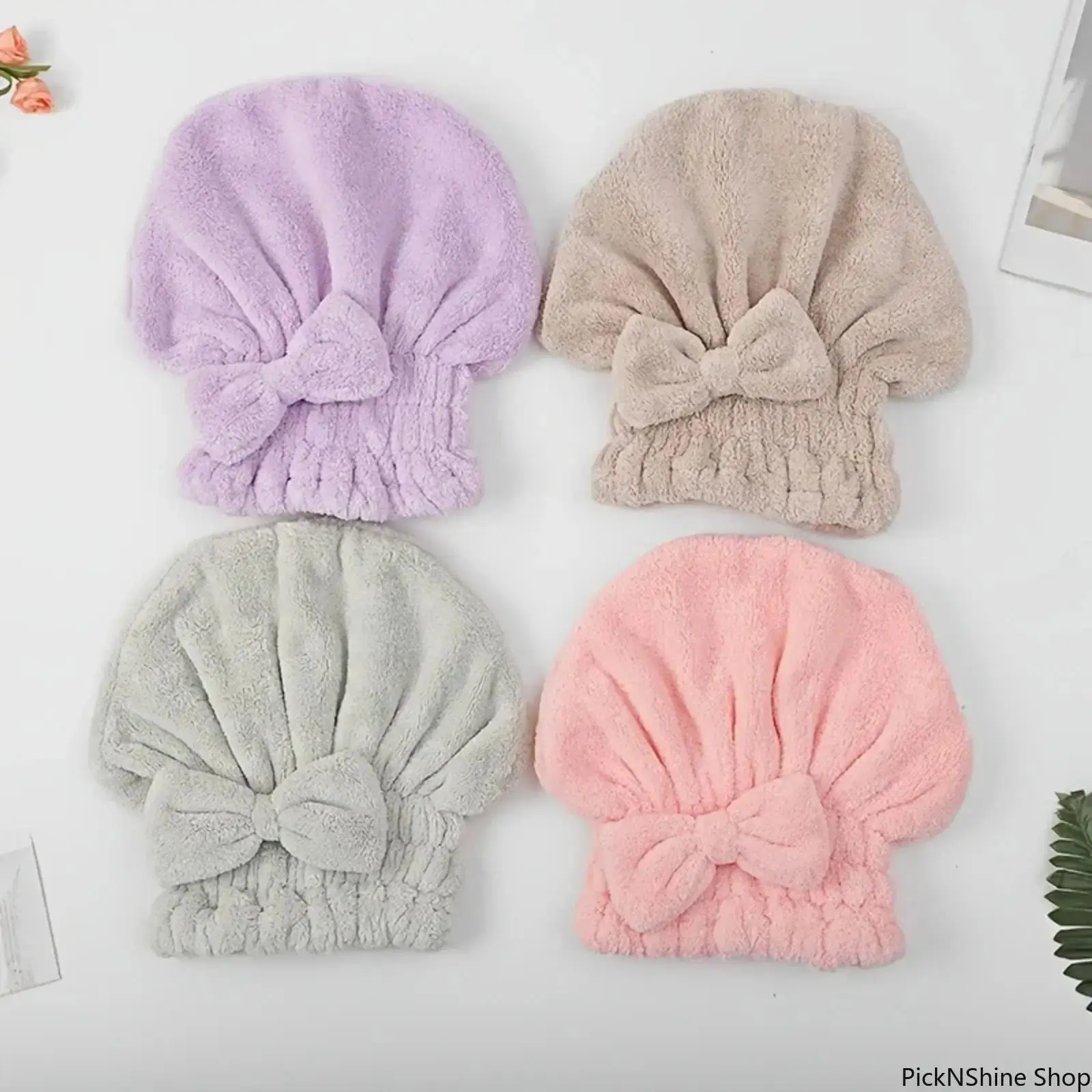 4/2 Pack Bow Decor Hair Drying Cap Set Soft Fabric Hair Towel Wrap Ultra Absorbent Reusable Turban Shower Cap Bathroom Camping Quick Dry Hair Care Accessory