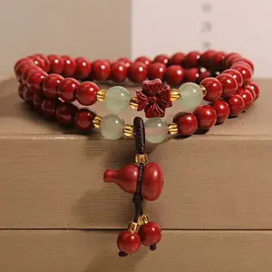 Niche Original Double-loop Vermilion Bracelet Women's New Chinese Exquisite Light Luxury High-end Gourd Bracelet Four-leaf Clover Bracelet  New Year Good Luck