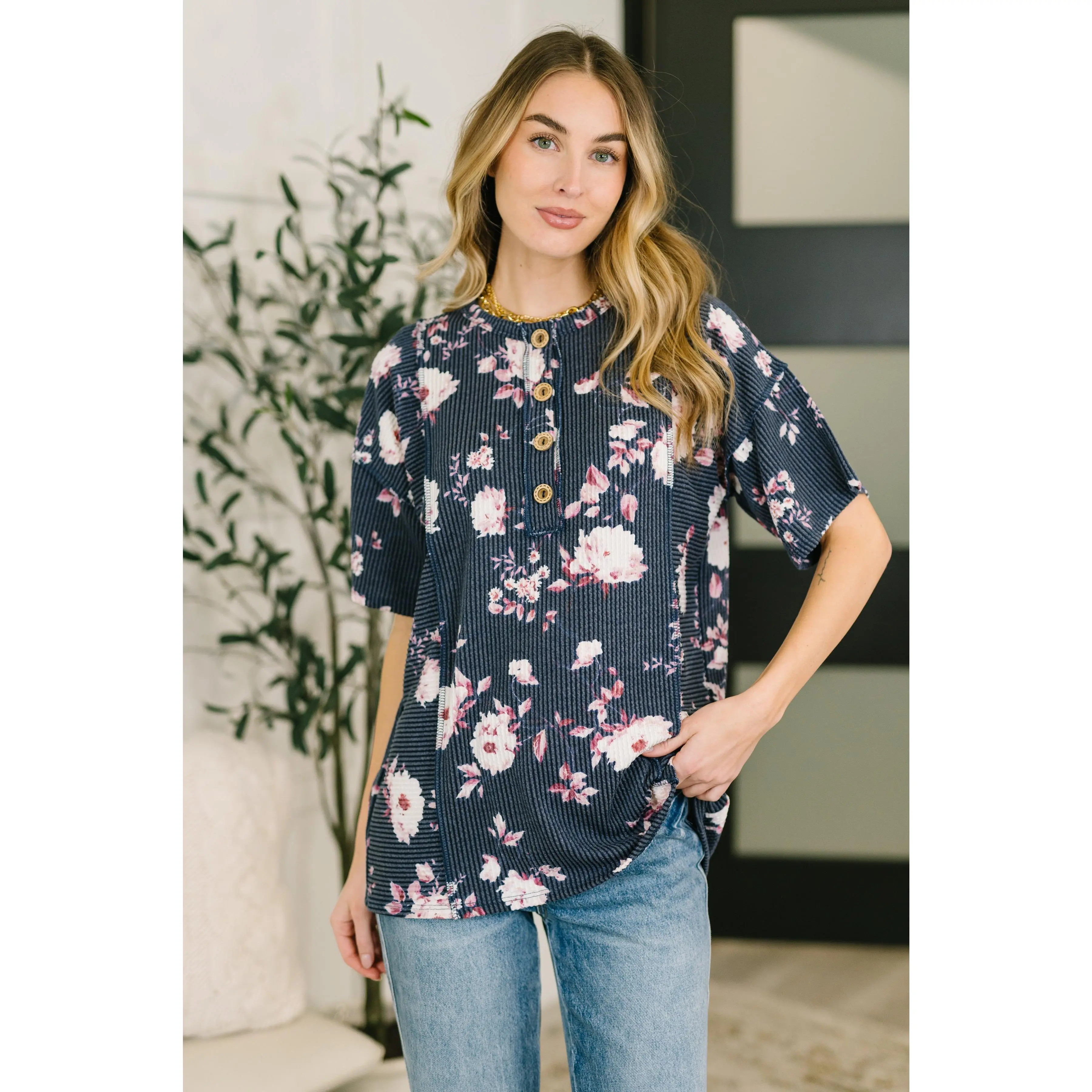 Heimish Really Simple Floral Henley Top- 3/3/2026 NEW