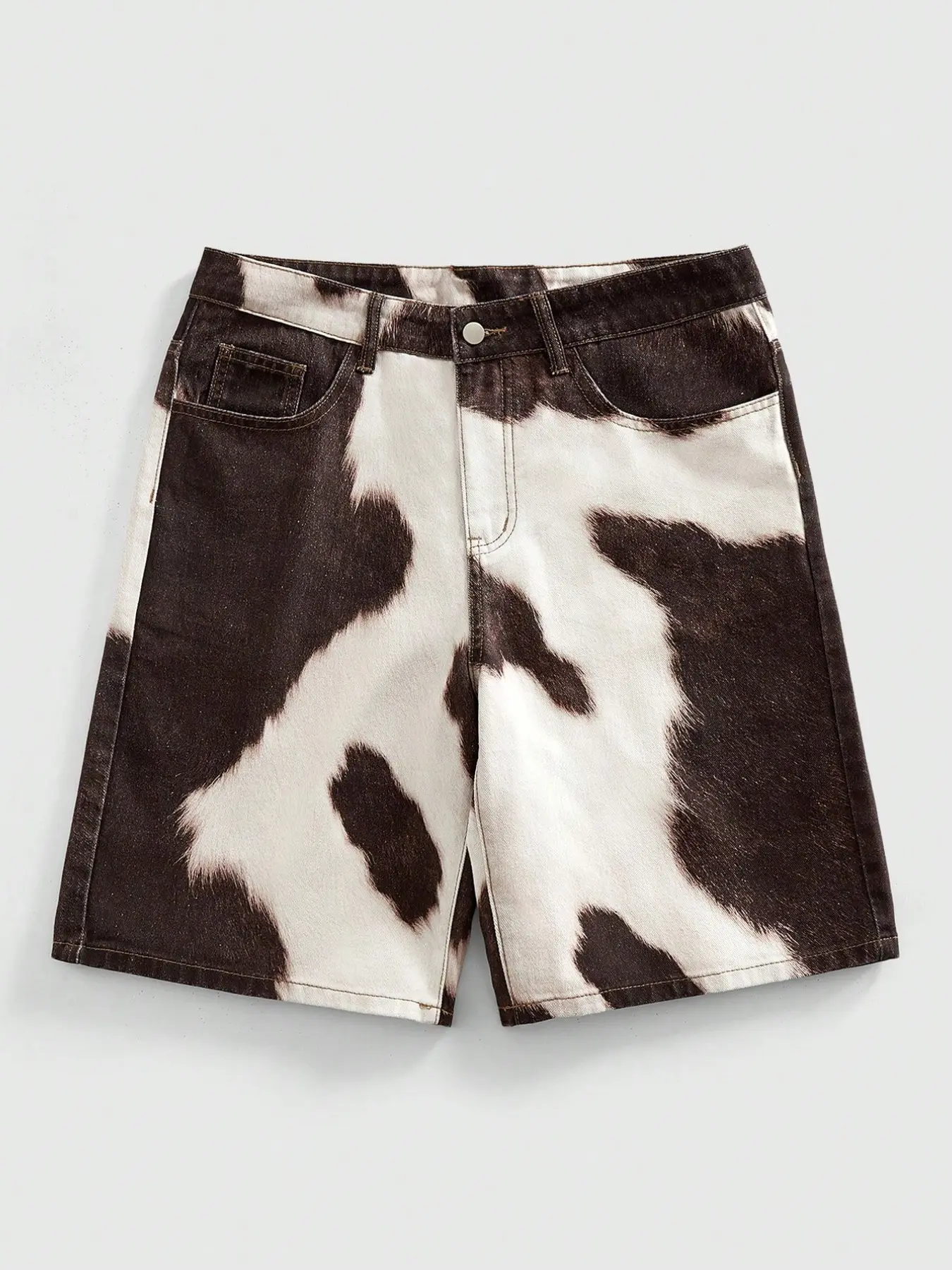 Streetwear Y2K Edgy Cow Print Denim Casual Fashionable Shorts Grunge Brown White Animal Print Streetwear Baggy Loose Fit Everyday Jean Shorts Bottom