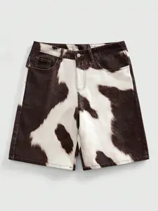 Streetwear Y2K Edgy Cow Print Denim Shorts Grunge Brown White Animal Print Streetwear Baggy Fit Jean Shorts