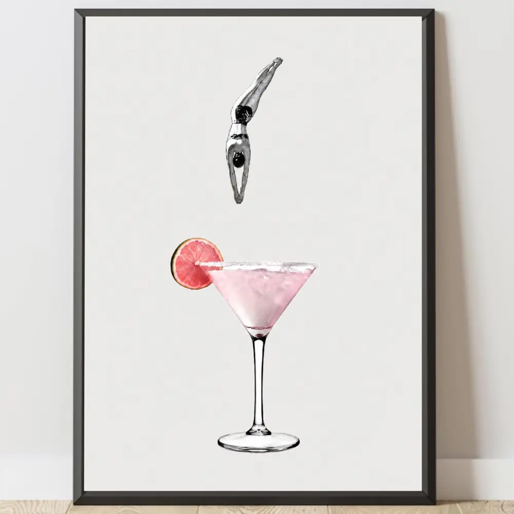 Cocktail Wall Art Martini Poster Retro Bar Decor Pink Kitchen Wall Art Vintage Drink Print Bar Cart Gift