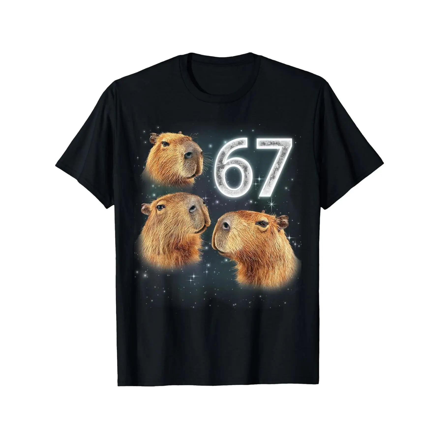 Funny Girls 67 Meme Capybara Howling at The Moon 6 7 T-Shirt Cotton Clothing