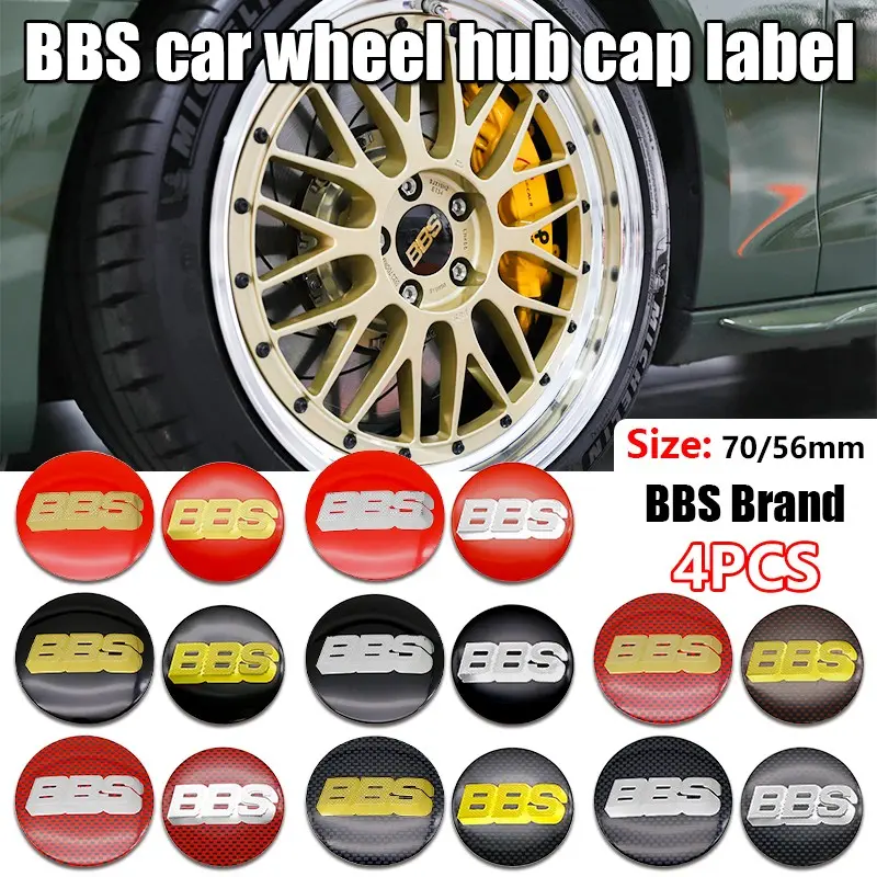 4pcs Bbs Wheel HUB Cap Stickers, Car Tire Center Cover, Durable Non-Drop Wheel HUB Caps, Dustproof Scratch Protection, Exterior Modification Decorative Accessories, Automotive Decoration, Vehicle Decor
