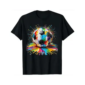 1pc Boys' Soccer Graphic Tee - Shirt with Colorful Splash Design, Lightweight Breathable Fabric for Play - Ages 3-13 Years - Perfect for Soccer Practice, Games, Birthday Parties - Easy-Care Kids Sports Apparel
