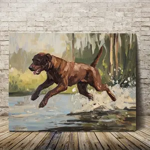 1 Piece, 2D Flat Wooden Frame Canvas Wall Art Ready to Hang, Labrador Retriever Chocolate Lab Ride, Canvas Decorative Wall Art for Bedroom and Living Room, Framed Home Wall Decoration LLPKH11072, 2D Flat, Perfect for Room Decoration
