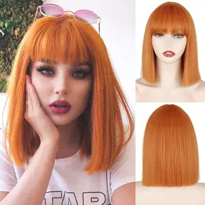 Missqueen Short Bob Wig with Bangs, Straight Bob Wig for Women, Cosplay Colored Bangs Heat Resistant Wig