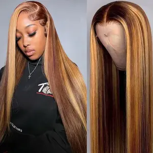 Zlzlblbl Highlight Lace Front Wigs Human Hair Pre Plucked 13x6 Straight Lace Frontal Human Hair Wigs for Women 4/27 Color