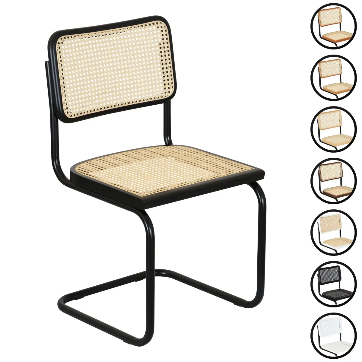 Marcel Breuer Cesca Cane Cantilever Side Chair – Black Frame (Made in Italy)