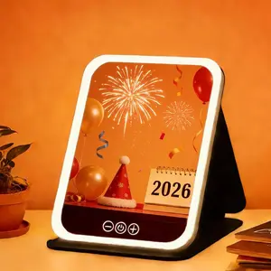 Portable Lighted Beauty Mirror with 3 Color Decor Lighting, Dimming Function, Touch Screen, and Highlight Feature, Rechargeable Tabletop LED Design