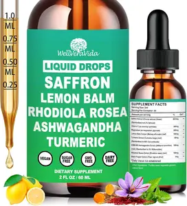 Saffron Supplements Liquid Drops- 88.5mg Pure Saffron Extract for Stress Relief & Calm Mood SupportAdvance 8-in-1 liquid Saffron w. Ashwagandha & Rhodiola Rosea, Fast Absorption Than Saffron Gummies
