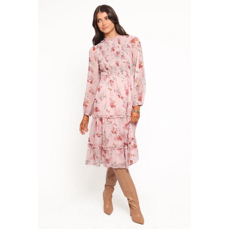 Alamea Long Sleeve Midi Dress - Pink Floral