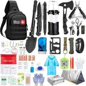 Emergency Survival Kit, 151 Pcs Survival Gear First Aid Kit, Outdoor Trauma Bag with Tactical Flashlight Knife Pliers Pen Blanket Bracelets Compass for Camping Earthquake or Adventures