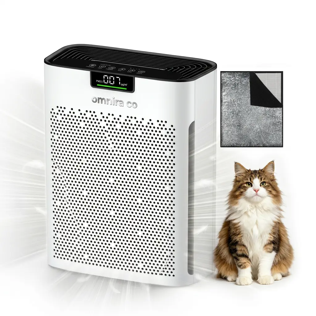 OMNIRA Air Purifier for Home Bedroom Large Room 2200 Ft², H13 HEPA Air Cleaner with Washable Pre-filter, Air Quality Monitor, Air Purifiers for Pets Hair Smoke Pollen, Auto Mode, KJ190H White