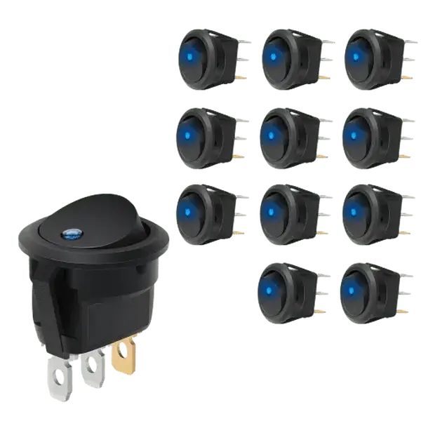 Nilight 12x Round LED Toggle Switches - 12V 20A Plastic-Metal SPST, On-Off Control, 3rd Poles with LED, Copper-Plated Silver Contacts, Earth-Circuit Compatible, Flame-Retardant Casing, Keyhole Slot, Easy-Use Rocker Shape for Home Electrical Equipment
