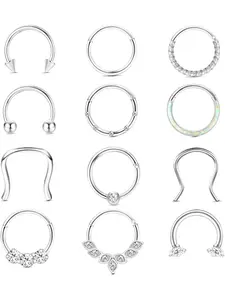 Fashionable 12 Pcs Silvery Golden Small Piercing Nose Rings Hoops 16G Stainless Steel Hoop Earrings Nose Rings for Women Men Lip Piercing Jewelry Horseshoe Piercing Septum Piercing Jewelry Set