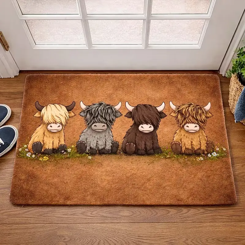 Fluffy Cows Soft Flannel Entryway Rug - 4-Cow Rectangular Multi-Size Farmhouse Doormat, Bathroom Rug, Cabin Decor, Housewarming Christmas Gift, Home Essential