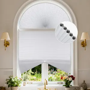 Grandekor No Drill Arch Window Shades Blackout Honeycomb Blinds for Half Circle Windows Room Darkening Kitchen Nursery Living Room Bedroom White